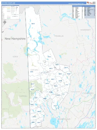 Oxford County, ME Business Reference style ZIP Code wall map
