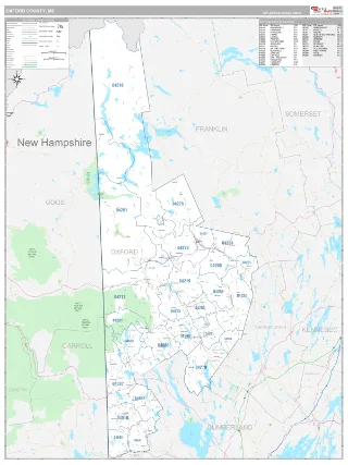 Oxford County, ME Classic style ZIP Code wall map
