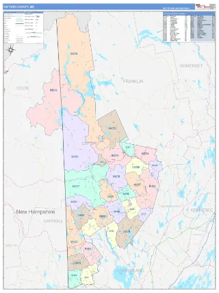 Oxford County, ME ColorCast style ZIP Code wall map