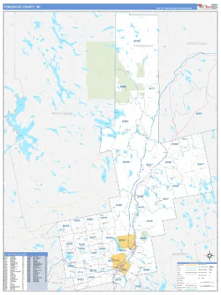 Penobscot County, ME Business Reference style ZIP Code wall map