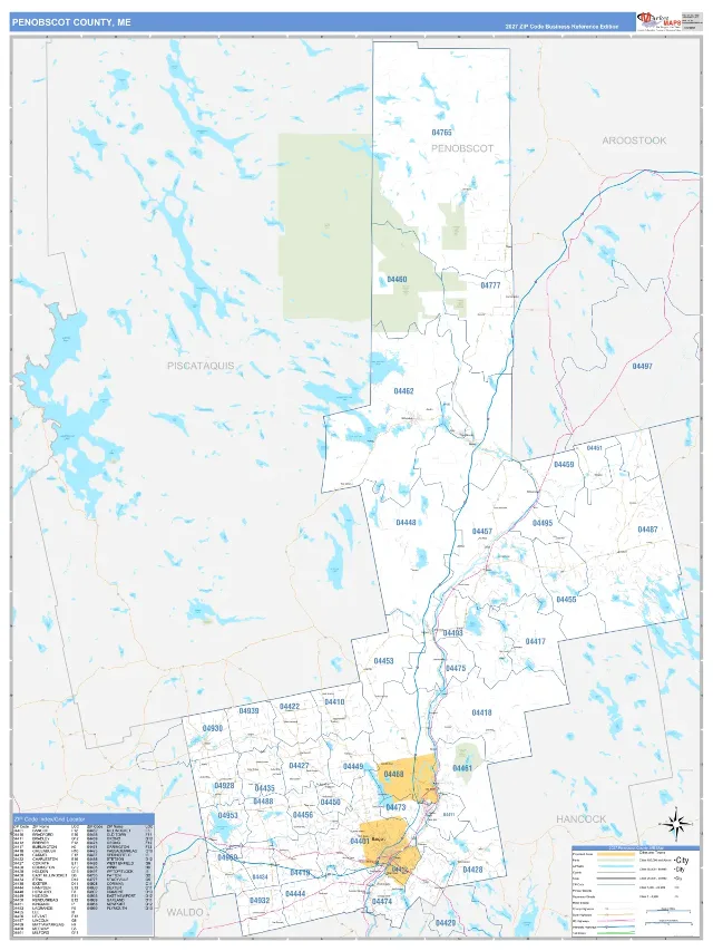 Penobscot County, ME ZIP Code Wall Map, Business Reference style
