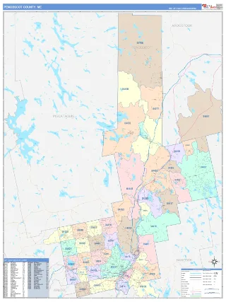 Penobscot County, ME ColorCast style ZIP Code wall map
