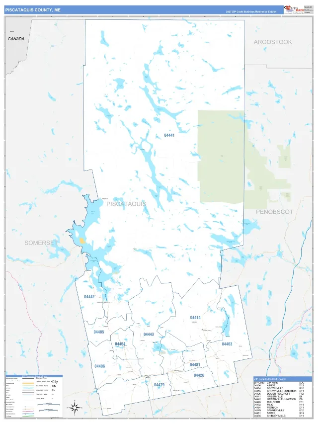 Piscataquis County, ME ZIP Code Wall Map, Business Reference style