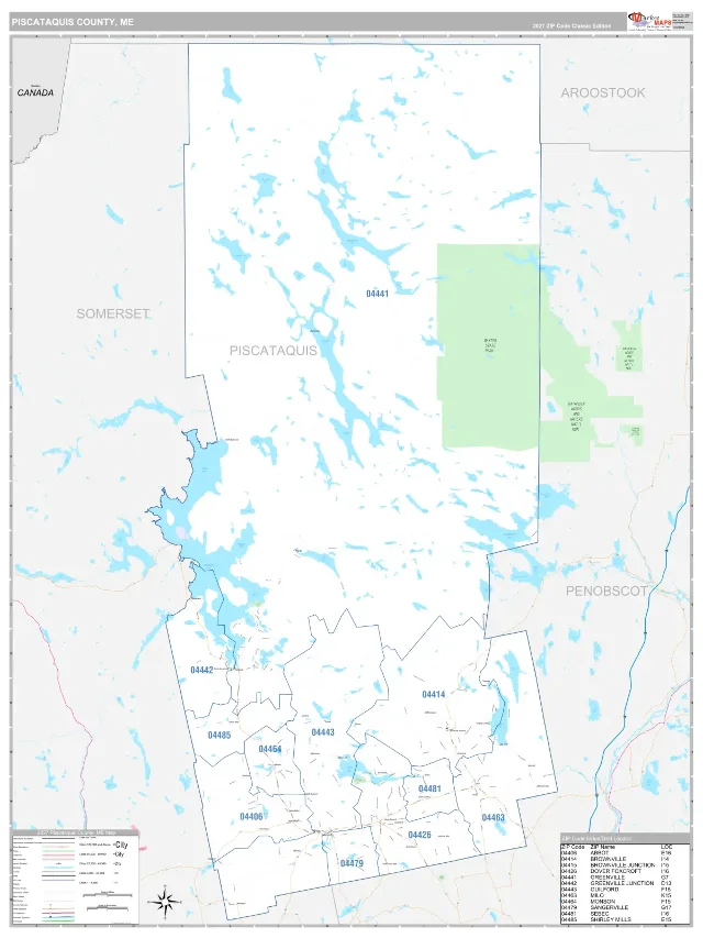 Piscataquis County, ME ZIP Code Wall Map, Classic style
