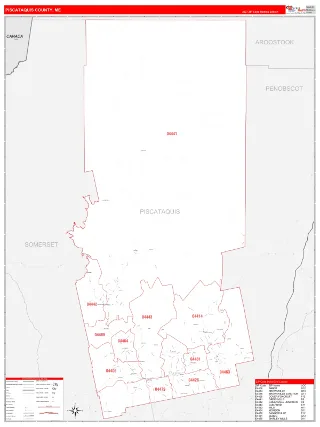 Piscataquis County, ME RedLine style ZIP Code wall map