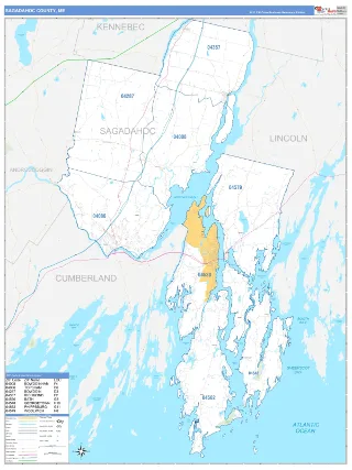 Sagadahoc County, ME Business Reference style ZIP Code wall map