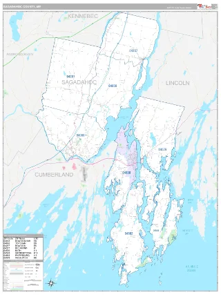 Sagadahoc County, ME Classic style ZIP Code wall map