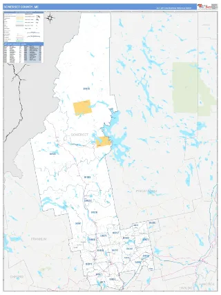 Somerset County, ME Business Reference style ZIP Code wall map