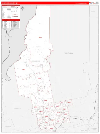 Somerset County, ME RedLine style ZIP Code wall map