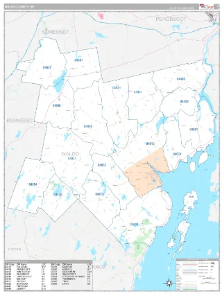 Waldo County, ME Classic style ZIP Code wall map