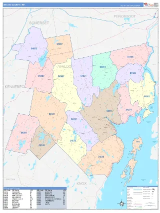 Waldo County, ME ColorCast style ZIP Code wall map