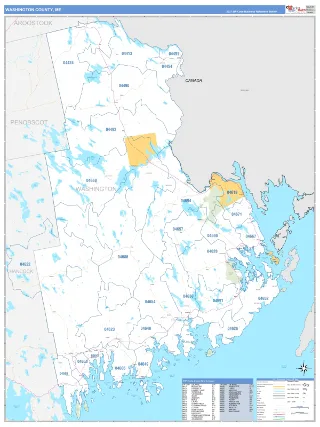 Washington County, ME Business Reference style ZIP Code wall map