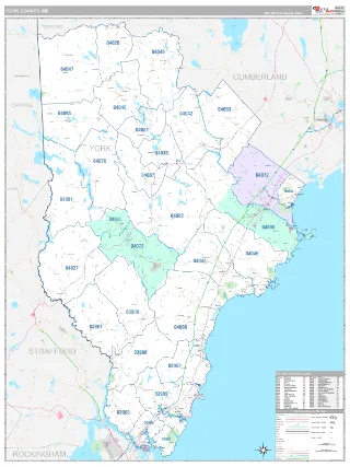 York County, ME Classic style ZIP Code wall map
