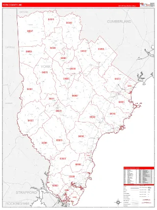 York County, ME RedLine style ZIP Code wall map