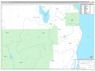 Alcona County, MI Classic style ZIP Code wall map