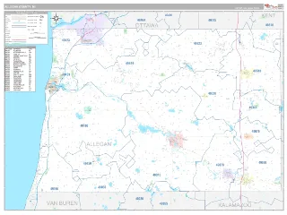 Allegan County, MI Classic style ZIP Code wall map