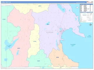 Alpena County, MI ColorCast style ZIP Code wall map