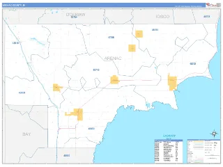 Arenac County, MI Business Reference style ZIP Code wall map
