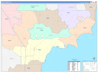 Arenac County, MI ColorCast style ZIP Code wall map