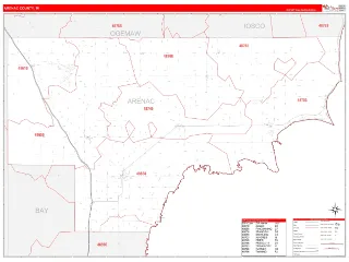 Arenac County, MI RedLine style ZIP Code wall map