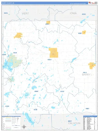 Barry County, MI Business Reference style ZIP Code wall map