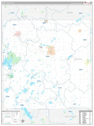 Barry County, MI Classic style ZIP Code wall map
