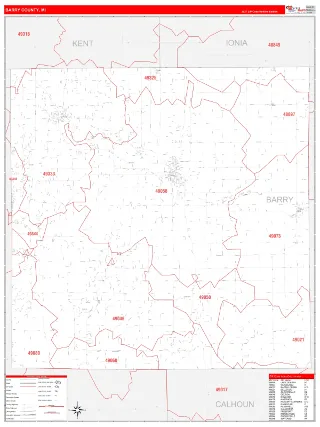 Barry County, MI RedLine style ZIP Code wall map