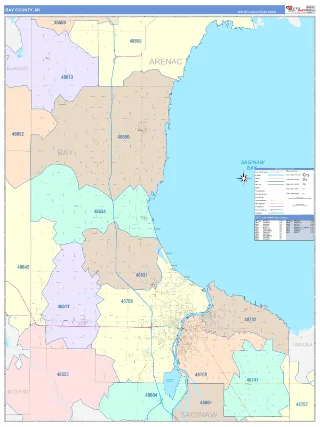 Bay County, MI ColorCast style ZIP Code wall map