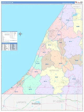 Berrien County, MI ColorCast style ZIP Code wall map