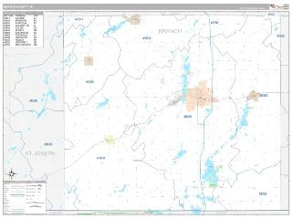 Branch County, MI Classic style ZIP Code wall map