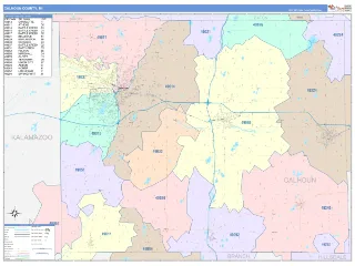 Calhoun County, MI ColorCast style ZIP Code wall map