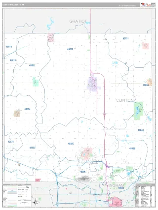 Clinton County, MI Classic style ZIP Code wall map
