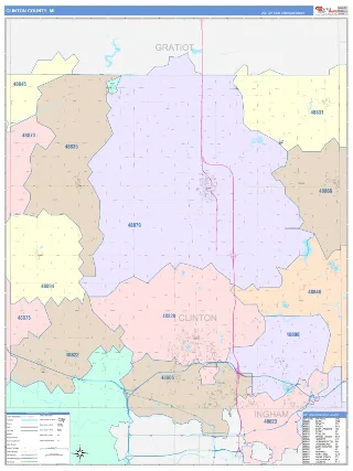 Clinton County, MI ColorCast style ZIP Code wall map