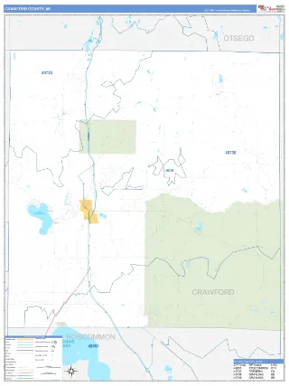 Crawford County, MI Business Reference style ZIP Code wall map