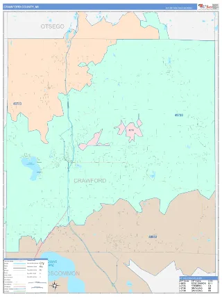 Crawford County, MI ColorCast style ZIP Code wall map