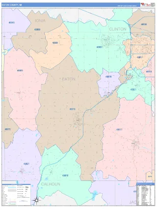 Eaton County, MI ColorCast style ZIP Code wall map
