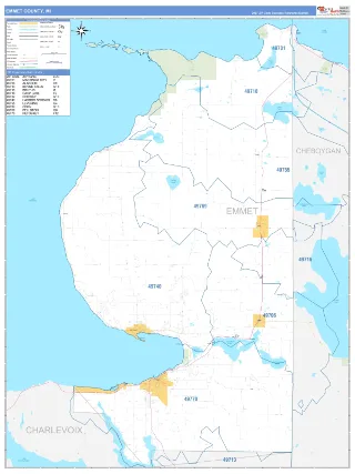 Emmet County, MI Business Reference style ZIP Code wall map