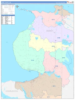 Emmet County, MI ColorCast style ZIP Code wall map