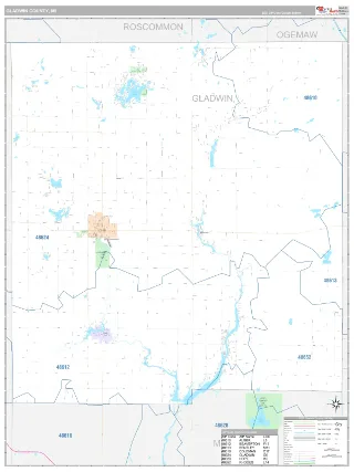 Gladwin County, MI Classic style ZIP Code wall map