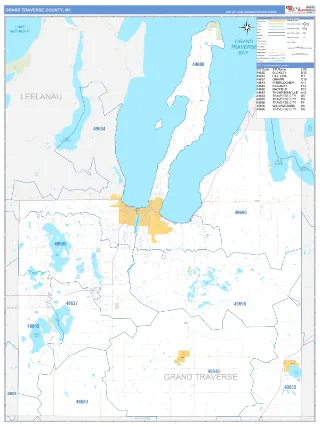 Grand Traverse County, MI Business Reference style ZIP Code wall map