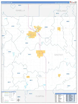 Gratiot County, MI Business Reference style ZIP Code wall map