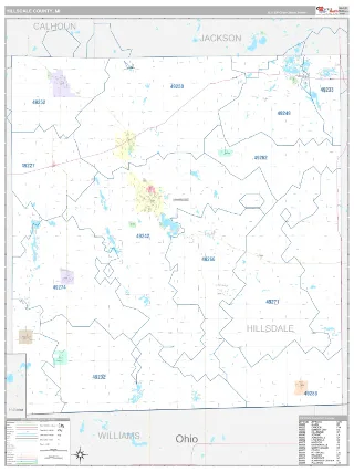 Hillsdale County, MI Classic style ZIP Code wall map
