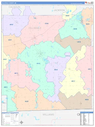 Hillsdale County, MI ColorCast style ZIP Code wall map