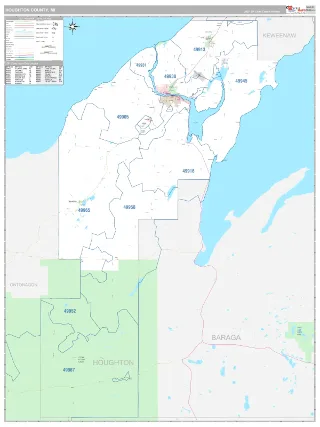 Houghton County, MI Classic style ZIP Code wall map