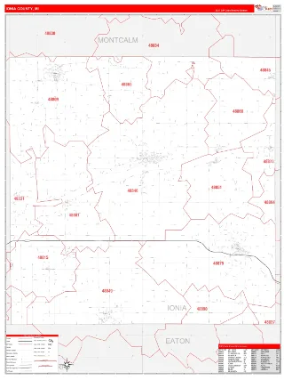 Ionia County, MI RedLine style ZIP Code wall map