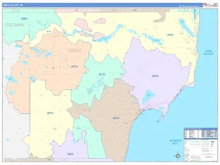 Iosco County, MI ColorCast style ZIP Code wall map