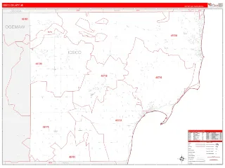 Iosco County, MI RedLine style ZIP Code wall map