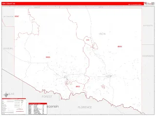Iron County, MI RedLine style ZIP Code wall map