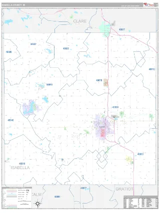 Isabella County, MI Classic style ZIP Code wall map