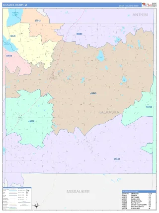 Kalkaska County, MI ColorCast style ZIP Code wall map